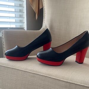 Stylish Black and Red Block Heel Pumps